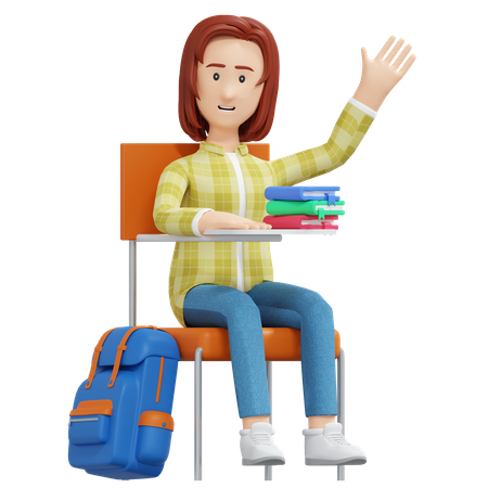 College girl sitting in chair  3D Illustration