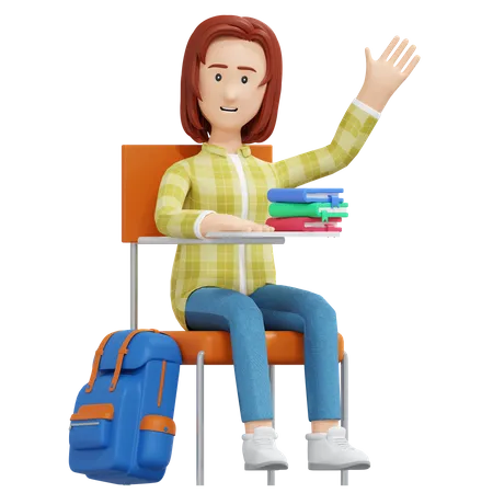 College girl sitting in chair  3D Illustration