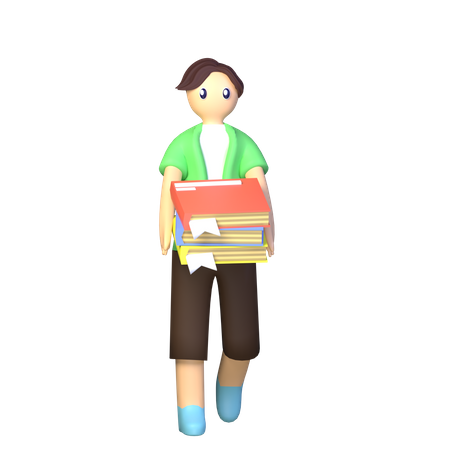 College student carrying stack of book  3D Illustration
