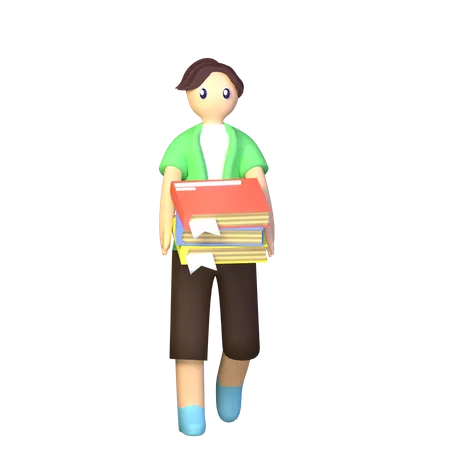 College student carrying stack of book  3D Illustration