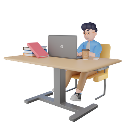 College Student Getting Online Education  3D Illustration