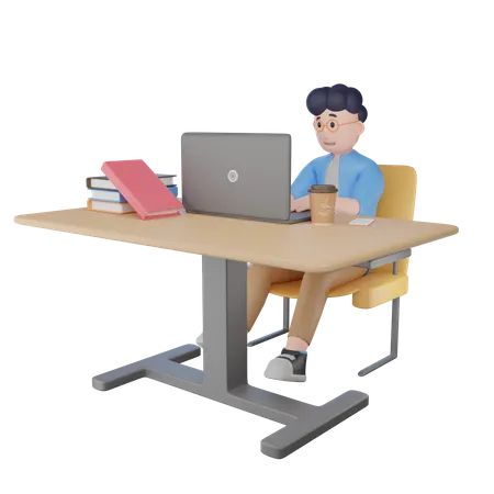 College Student Getting Online Education  3D Illustration