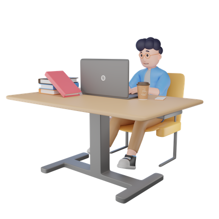College Student Getting Online Education 3D Illustration