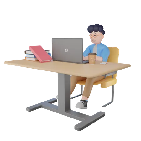 College Student Getting Online Education 3D Illustration