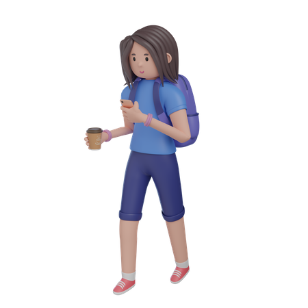 College Student Holding Coffee Cup in Hand  3D Icon