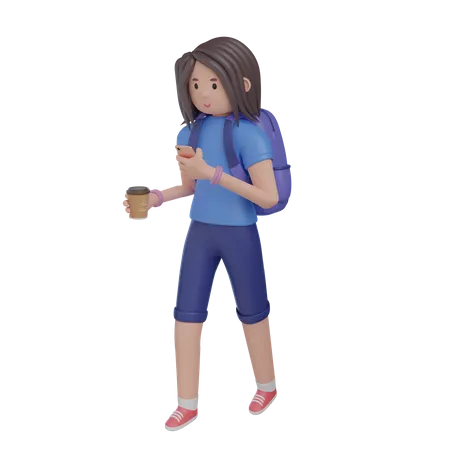 College Student Holding Coffee Cup in Hand  3D Illustration