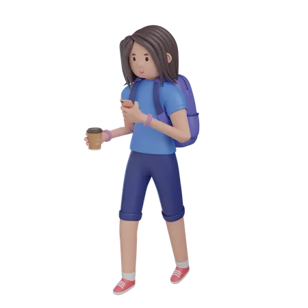 College Student Holding Coffee Cup in Hand 3D Illustration