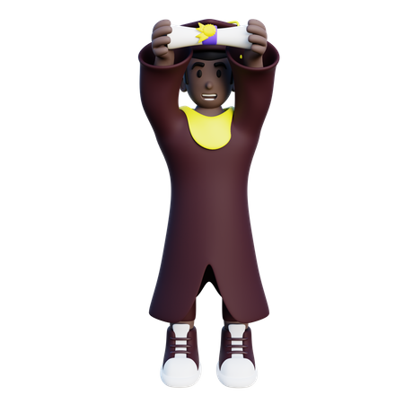 College student holding up his diploma degree  3D Icon