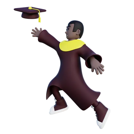 College student jump chasing graduation cap  3D Illustration