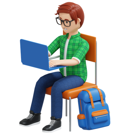 Étudiant étudiant sur ordinateur portable  3D Illustration