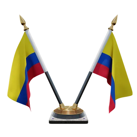 Colombia Double Desk Flag Stand  3D Illustration