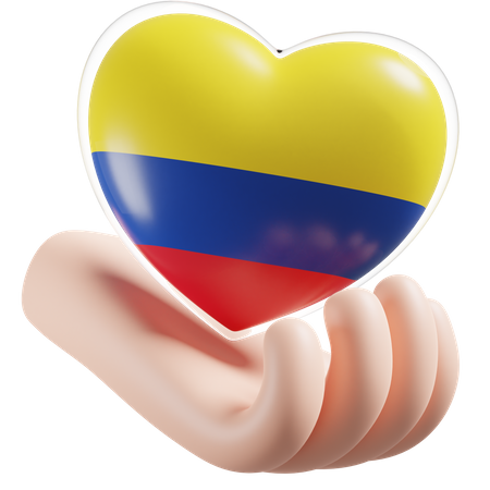 Colombia Flag Heart Hand Care  3D Icon