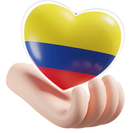 Colombia Flag Heart Hand Care  3D Icon