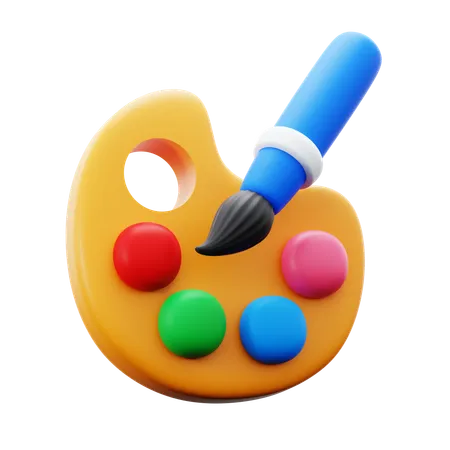 Palette Color With Paint Brush For Creative Artist Class Education 3 D Icon Illustration Render Design 3D Icon