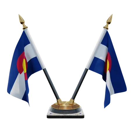 Colorado Double Desk Flag Stand  3D Illustration