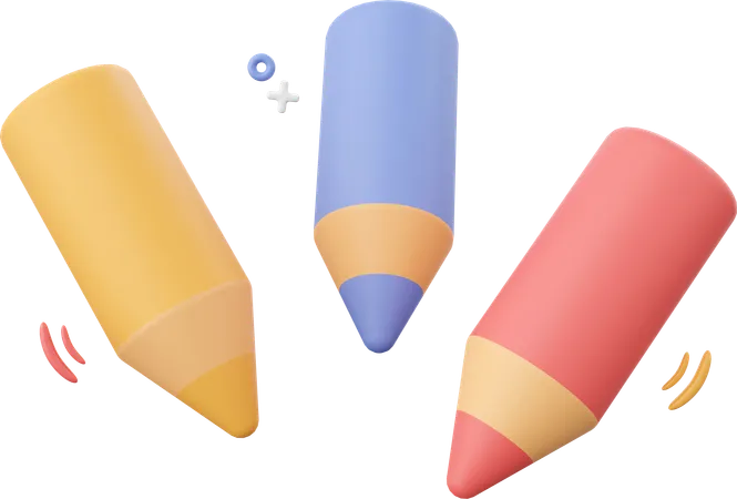 Colored Pencils 3 D Illustration Elements Of School Supplies 3D Icon