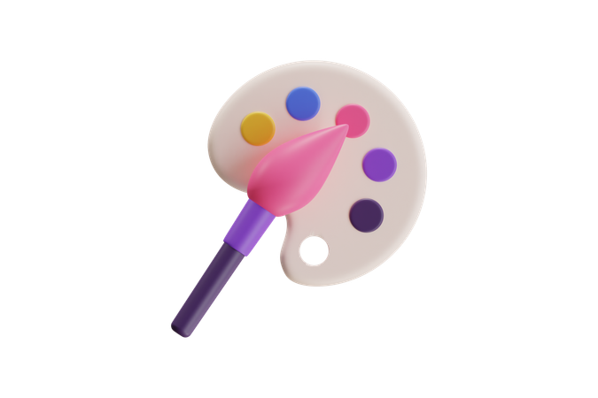 Colorful Palette And Paintbrush  3D Icon