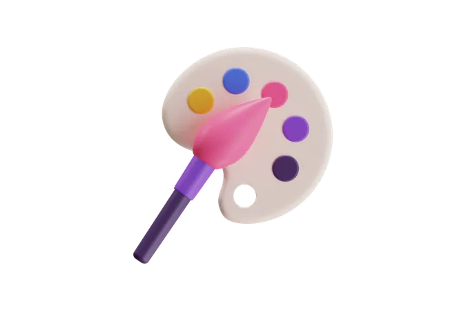 Colorful Palette And Paintbrush  3D Icon