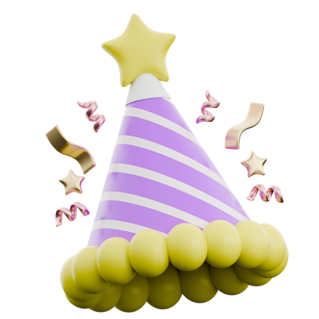 Colorful Party Hat With Star  3D Icon