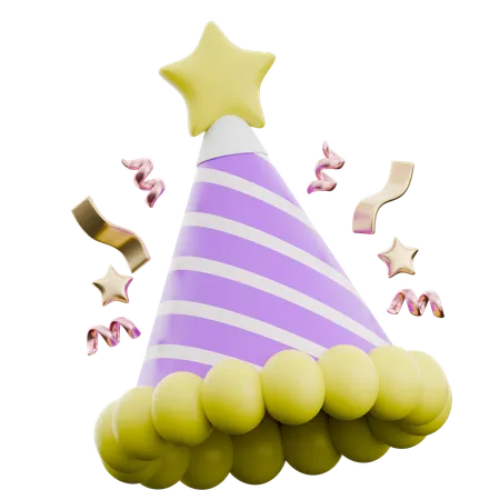 Colorful Party Hat With Star  3D Icon