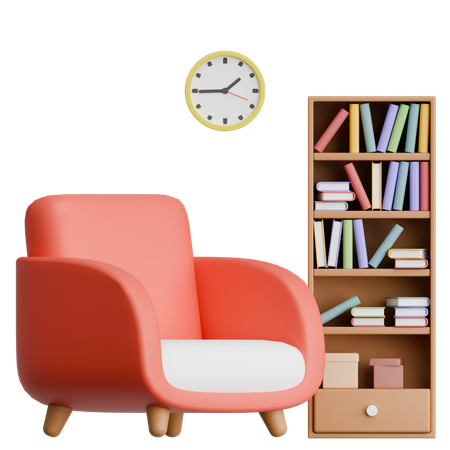 Comfort Chair With Bookshelf Interior  3D Icon