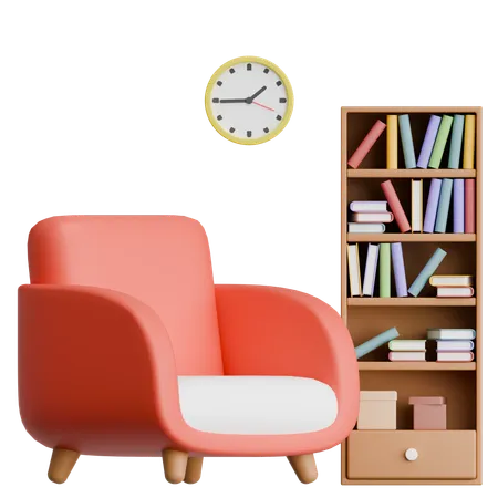 Comfort Chair With Bookshelf Interior  3D Icon