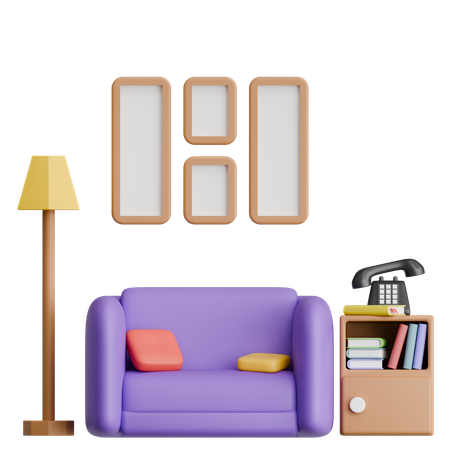 Comfort Chair With Side Floor Lamp And Bookshelf Interior  3D Icon