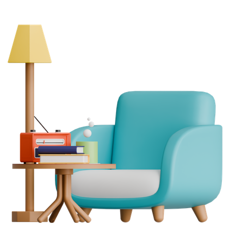 Comfort Chair With Side Table And Lamp Interior  3D Icon