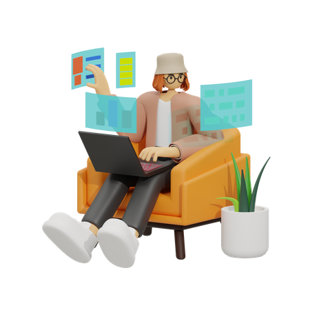 Comfortable and Connected Sofa Work Lifestyle  3D Icon