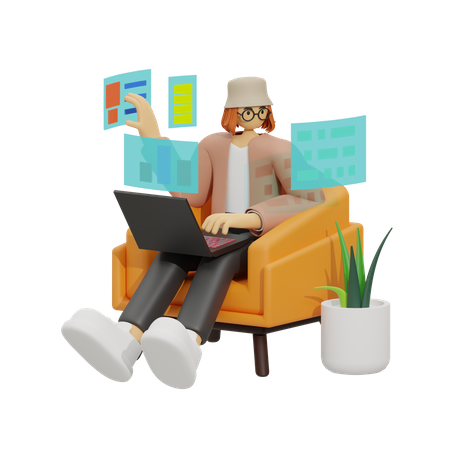 Comfortable and Connected Sofa Work Lifestyle  3D Illustration