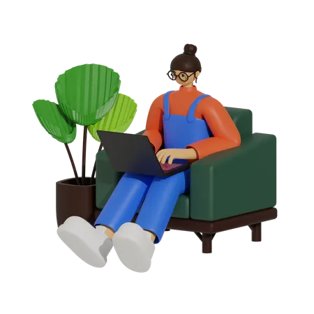 Comfortable and Connected, The Sofa-Based Work Lifestyle  3D Illustration