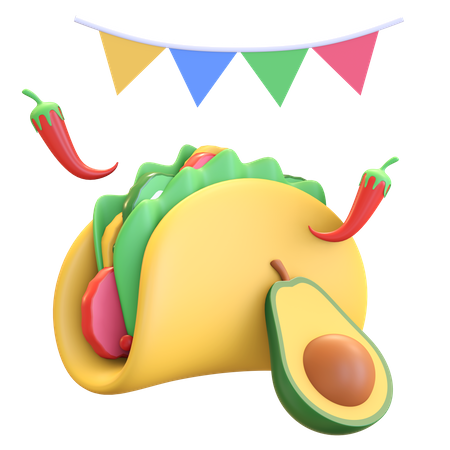 Comida de taco e abacate  3D Illustration