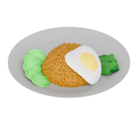 Comida Indonesia Arroz Frito En Un Plato  3D Icon