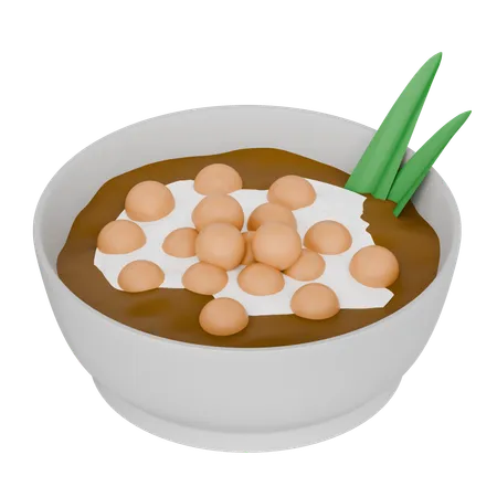 Comida indonesia: Bubur Candil elaborado con harina y azúcar de palma en un bol  3D Icon