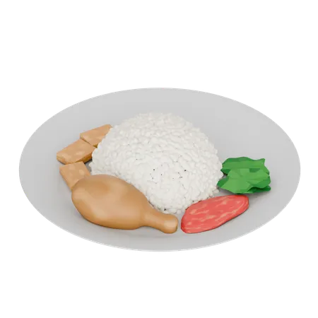 Pecel De Pollo De Comida Indonesia En Un Plato  3D Icon