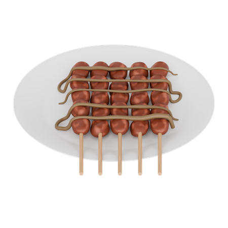 Comida indonésia Satay em um prato  3D Icon