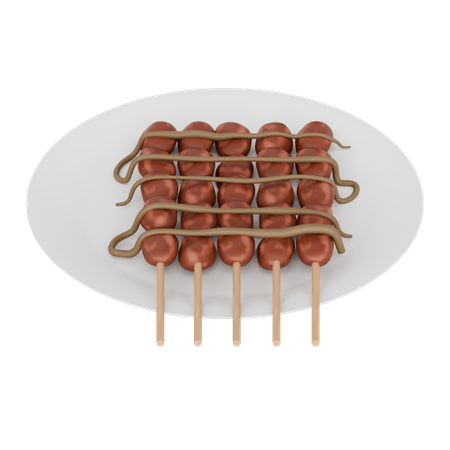 Comida indonésia Satay em um prato  3D Icon