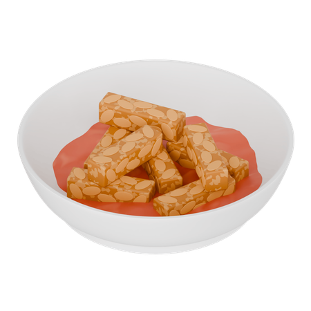 Comida indonesia: tempeh frito con salsa  3D Icon