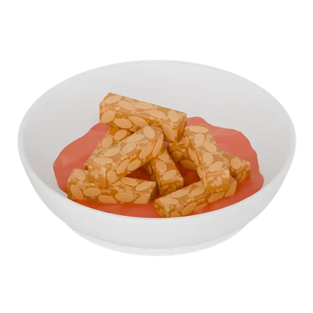 Comida indonesia: tempeh frito con salsa  3D Icon