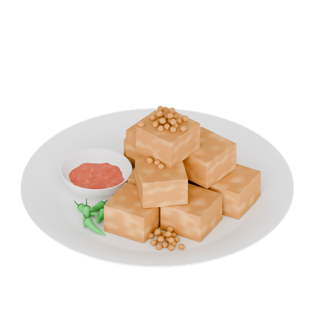 Comida indonésia Tofu frito com pimenta caiena e molho  3D Icon