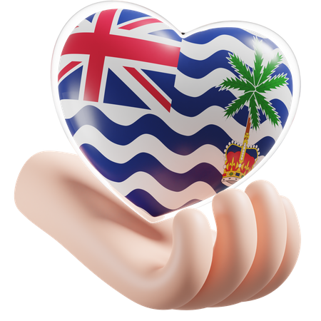 Comissário do Território Britânico do Oceano Índico Bandeira Coração Mãos Cuidados  3D Icon