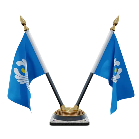 Commonwealth of Independent States Double Desk Flag Stand  3D Illustration
