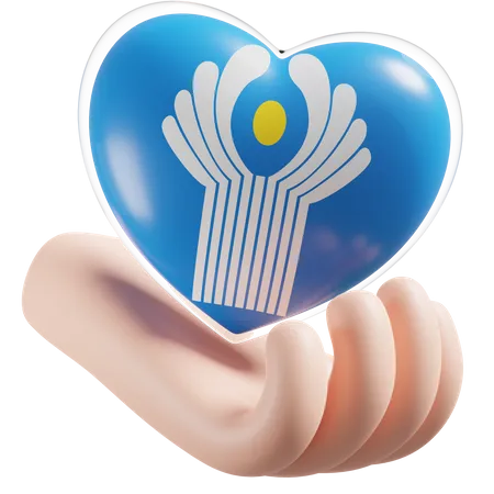 Commonwealth of Independent States Flag Heart Hand Care  3D Icon