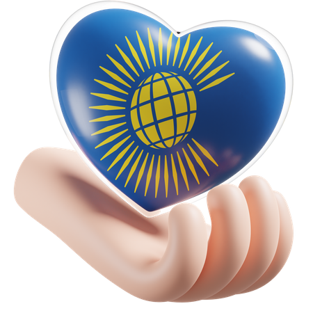 Commonwealth of Nations Flag Heart Hand Care  3D Icon