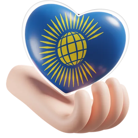 Commonwealth of Nations Flag Heart Hand Care  3D Icon