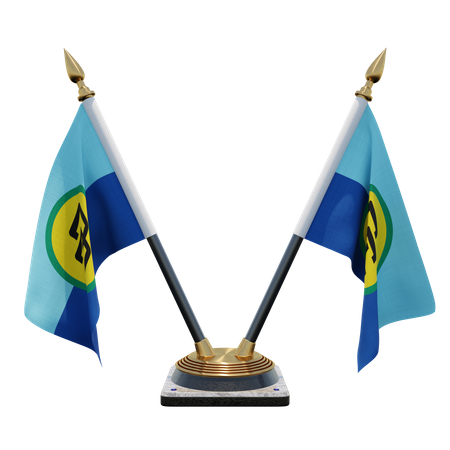 Support de drapeau de bureau double (V) de la communauté des Caraïbes  3D Icon