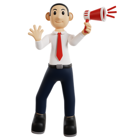 Communicative Businessman With Megaphone  3D Illustration