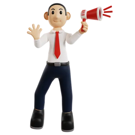 Communicative Businessman With Megaphone  3D Illustration