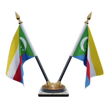 Comoros Double Desk Flag Stand  3D Flag