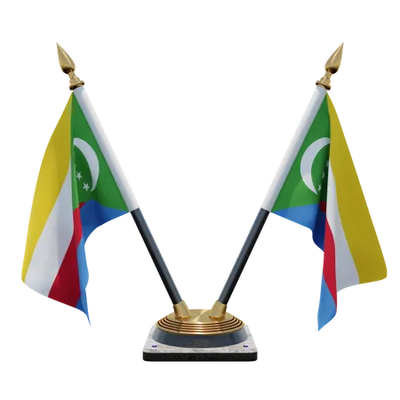 Comoros Double Desk Flag Stand 3D Illustration